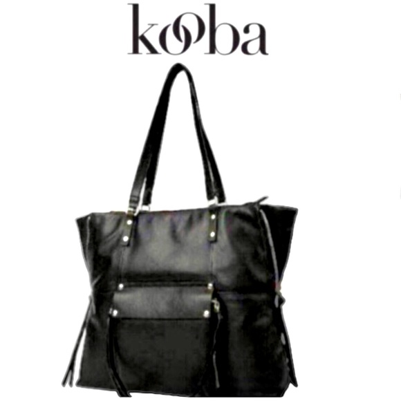 🦋KOOBA Everette Black Leather Shoulder Bag/tote ExpandableHardware size14x12 LN - Picture 1 of 14